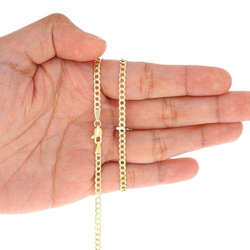 Nuragold 14k Real Yellow Gold Solid Cuban Curb Link 3mm Chain Necklace (16"-30") Italian Jewelry for Men & Women4