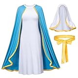 HoveeLuty Disfraz de Virgen María para Mujer, Disfraz religioso bíblico, Incluye Falda con Capa, pañuelo Blanco y cinturón para Cosplay navideño, de Jesús Talla S, bíblico para Mujer