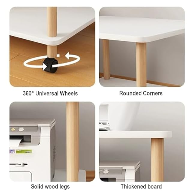 Wooden Rolling Storage Cart for Printer & Utility, 2-Tier Organizer with Lockable Wheels, Compact Shelf for Home Office, Kitchen & Bedroom (Natural & White)-52QLK2Zk