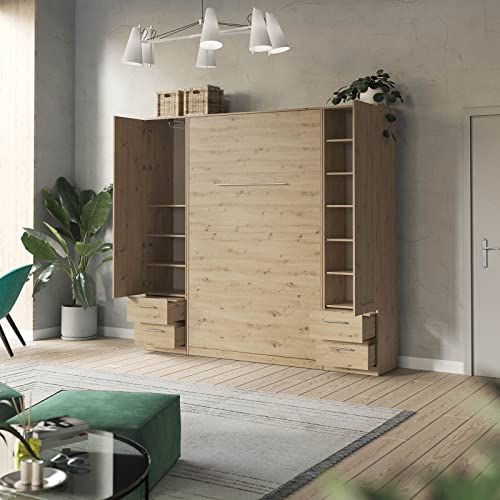 SMARTBett Zestaw meblościanek z łóżkiem w szafie Standard 140 x 200 pionowy + 2 x szafka 50 dąb dziki