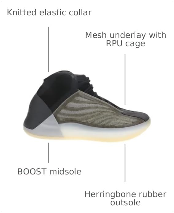 Image of adidas Yeezy Quantum Lace-Up Sneakers- Knitted Elastic Collar, Mesh Upper with RPU Cage, Boost Cushioning - Yeezy Shoes