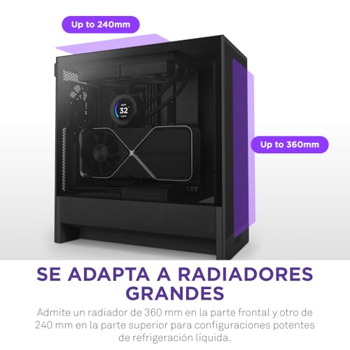 Miniatura 4 de NZXT H5 Flow - Carcasa compacta ATX Mid-Tower para PC Gaming - Alto Flujo de Aire - 2 Ventiladores de 120 mm incluidos - Soporte de radiador Frontal de 360 mm y Superior de 240 mm - Negro