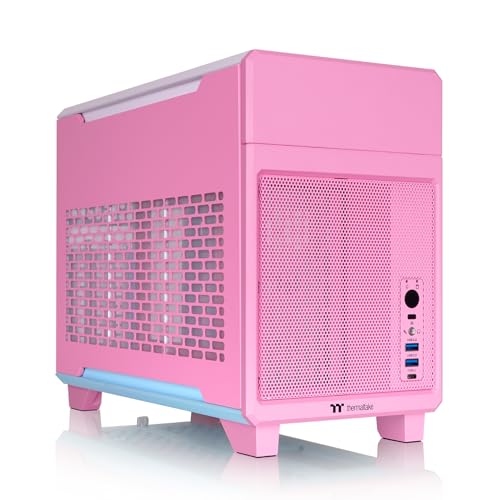 Thermaltake TR100 SFF シャーシ、MITXサポート、18.9リットル、PCIe 4.0ライザーケーブル付属、360mm GPUクリアランス、280mmラジエーターサポート、取り外し可能なPCIeブラケット、バブルピンク、CA-11A-0