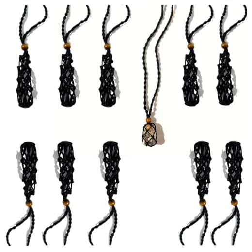 Extra Super Large Fish-Netted Crystal Cage Holders Black Necklace, Adjustable Cord Set Handwoven Rope for DIY Small Medium Quartz Stone Jewelry Making 3 Sizes (10, Medium)