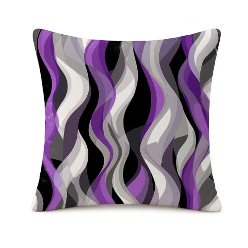 Image of LASLEN Purple Gray Wave Cushion Covers 45 x 45 cm,Warm & Cozy Removable Washable Throw Pillow Covers,Skin-Friendly & Hair-Safe Design