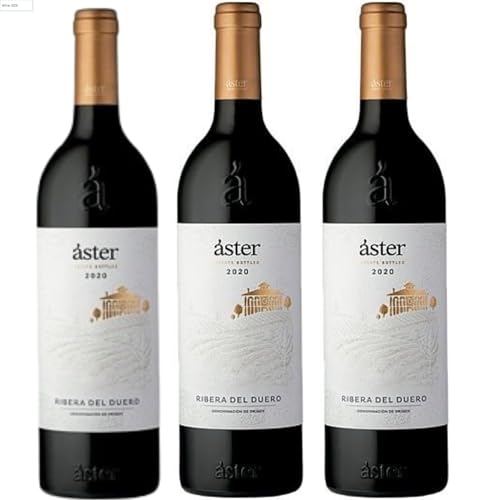 Áster Crianza Vino Tinto | Elaborado con Tinta del País | Crianza Española con 14.5% Vol | Servir entre 14ºC y 16ºC | Vino con cuerpo y elegancia| 3 botellas