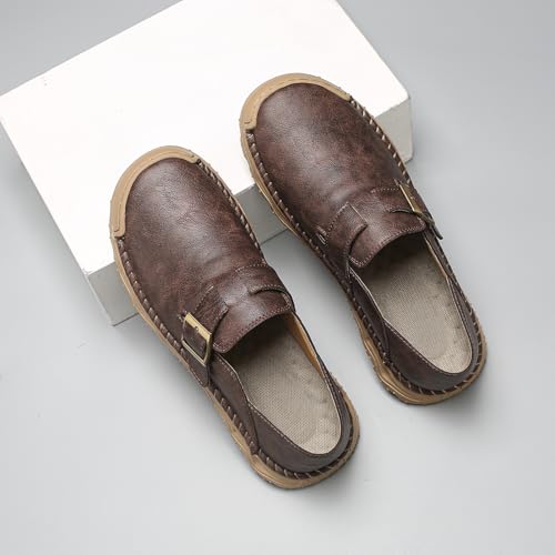 Men's Classic Moccasins Leather Slip-on Loafers Buckle Detail Comfort Sole Handmade Casual Flat Driving Shoes4