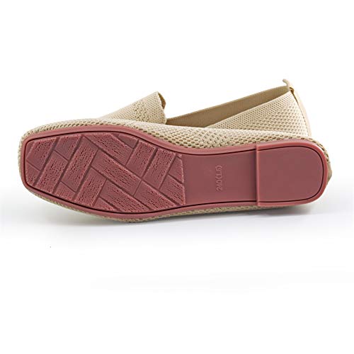 Image of RVROVIC Women Flat Shoes Knitted Lightweight Slip-on Loafers Breathable Soft Comfortable Ballet Flats(5,Pure-Beige)