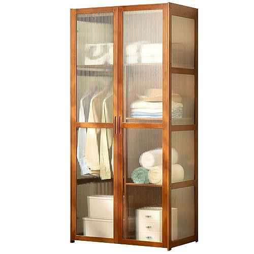 Jcgly Armadio Minimalista Moderno con 2 Ante in Acrilico, Armadio con Mensole e Appendiabiti, Armadio Appendiabiti per Camera da Letto (bambù) (Color : Brown)