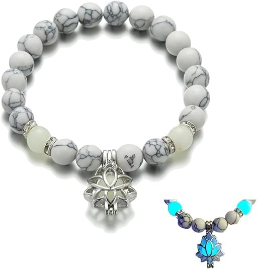 Luminous Glowing in The Dark Moon Lotus Flower Shaped Charm Bracelet for Men Women Natural Turquoise Stones Yoga Prayer Jewelry (B0CNW88LDC) Amazon Price History, Amazon Price Tracker