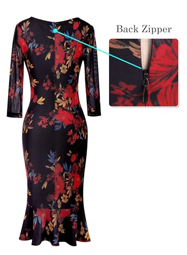 Image of VFSHOW Womens Vintage Elegant Cocktail Party Bodycon Pencil Mermaid Midi Mid-Calf Dress