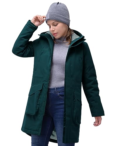 33,000ft Damen Wintermantel Lange Warme Winterjacke Parka Regenjacke Verdickene Funktionsjacke Mit Kapuze Übergangsjacke Outdoorjacke, Petrol XS