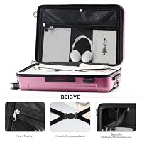 BEIBYE XL Reisekoffer 76 cm – großer Hartschalenkoffer aus ABS mit Doppelrollen für Familienreisen, Rosa – Ansicht 6