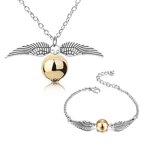 YouU Vif D'or Snitch Or Bracelet et Collier pour Fans Collection De Cadeaux ou Décorations Magique Cosplay Costume Bijoux Cadeau Hommes avec Boîte de...