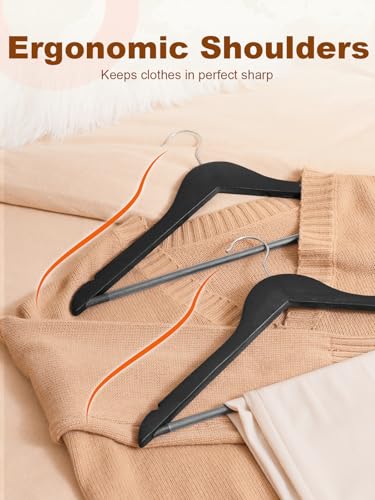 HOUSE DAY Black Wooden Hangers 30 Pack, Solid Wood Hanger with Non Slip Pant Bar, Heavy Duty Wooden Coat Hanger for Closet, Smooth Finish Wood Clothes Hangers for Shirts, Suits Jackets, Dress