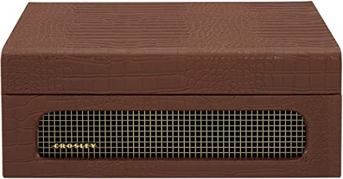 Image of Crosley CR8017B-BR Voyager Vintage Portable Vinyl Record Player Turntable with Bluetooth in /Out and Built-in Speakers, Brown Crocodile