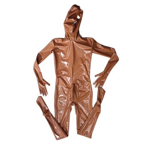 LESOYA Men's Sexy Shiny Wetlook PVC Catsuit Back with Zipper Bodysuit Full Body Suit Jumpsuit with Sheath