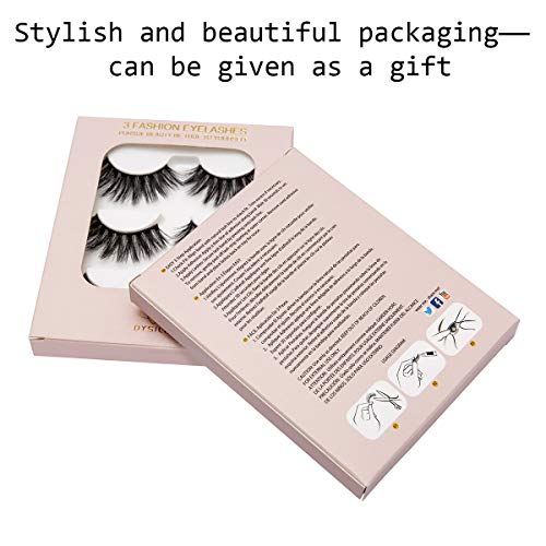 Dysilk 3 Pairs 6D Faux Mink Eyelashes Fluffy Dramatic False Eyelashes Extension Natural Look Makeup Long Fake Eyelashes Handmade Soft Reusable Lashes Black #TOP5