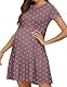 PrinStory Sommerkleid Damen Kurzarm Freizeitkleider Rundhals Strandkleid Loose A-Linie Kleid Hohe Taille Plisseekleid (Polka Dot Wein, M)