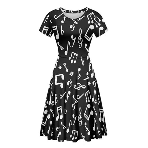 Image of POLERO Women Puffy Swing Elegant Party Midi Dresses Short Sleeve Round Neck A-Line Dress