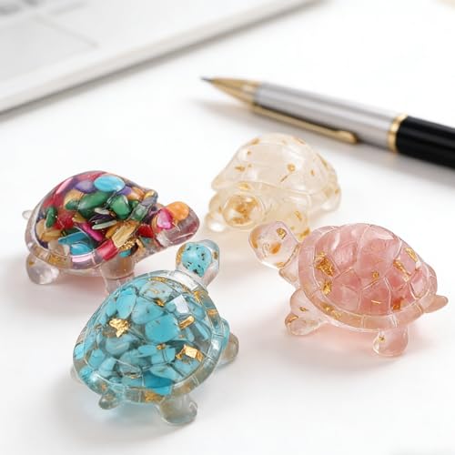 Figuras de tortuga de cristal hechas a mano, set de 4 piezas miniatura 6