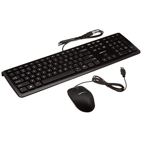 Amazon Basics USB Wired Computer Keyboard (QWERTY) and Mouse Bundle Pack, Black