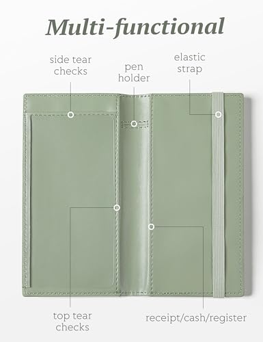 Image of Zreal Checkbook Cover for Women, Premium Vegan Leather Checkbook Holder for Top & Side Tear Duplicate Checks with RFID Blocking (Sage Green)