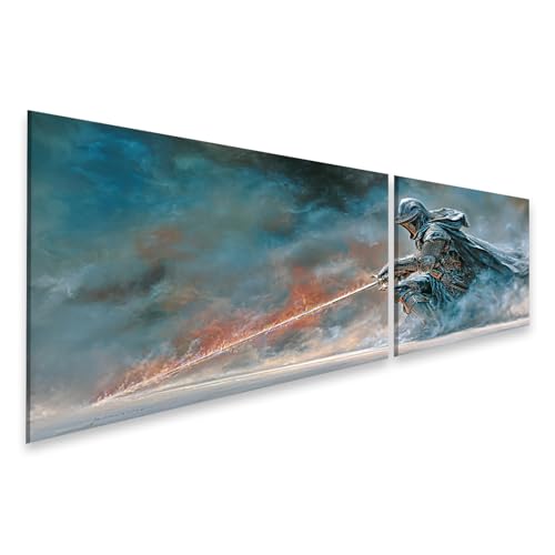 islandburner Tableau sur toile motif chevalier mystique dans la brume Fantasy pour donjons et dragons - 2 pièces