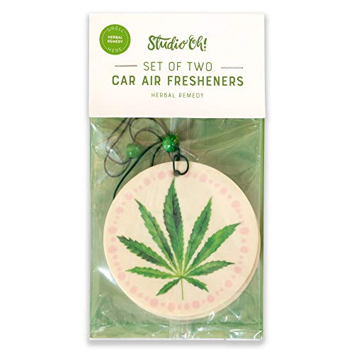 Image of Studio Oh! Cannabis Leaf Set of 2 Hanging Car Air Freshener, Long-Lasting Fragrance, Odor Eliminator, Scented Car Accessory for Auto Interior, Decorative Air Freshener, 4 x 7.5 in