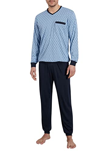 Preisvergleich Produktbild Götzburg Herren Pyjamaset Schlafanzug lang mit Bündchen (blau-mittel-Allover) 56