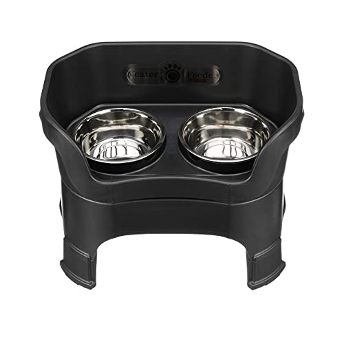 Neater Feeder Deluxe With Leg Extensions For Large Dogs - Mess Proof Pet Feeder With Stainless Steel Food & Water Bowls - Drip Proof, Non-Tip, And Non-Slip - Midnight Black #TOP6