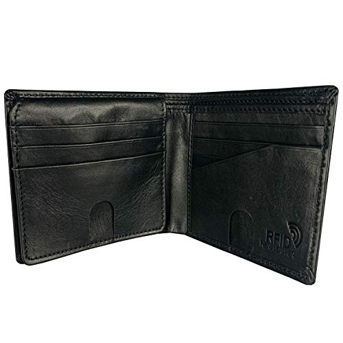 IBRO Genuine Leather Bifold RFID Men's Wallet Blocking ID Pocket Extra Capacity Black