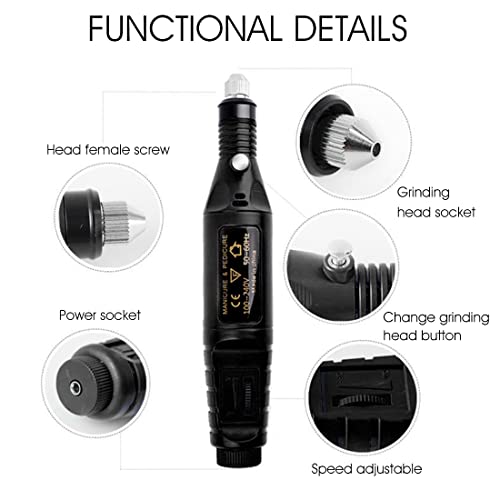 HANNEA® Mini Electric Nail Drill Art Manicure File, Portable Manicure Pen Sander Polisher for Exfoliating, Grinding, Polishing, Remove Nail Polish (EU Plug, Black) - Image 4