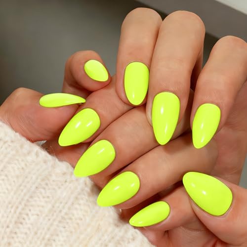 SXVME Press On Nails Short Almond - Neon Green Press