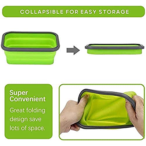 M-G Set Of 4 Collapsible Foldable Silicone Food Storage Container With Bpa Free, Leftover Meal Box With Airtight Plastic Lids For Kitchen (Green) #TOP2