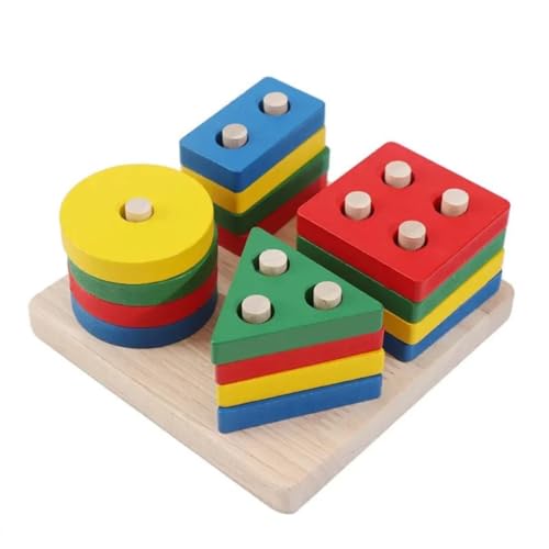 Prancha de Seleção Geométrica Educativa, Brinquedo Pedagógico em Madeira, Multicolorido, 16 Peças, Formas Geométricas para Encaixe, Desenvolvimento Motor e Cognitivo, 3+ Anos