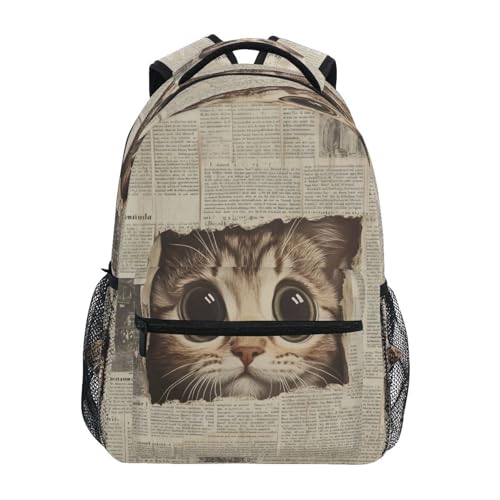Cat Newspaper Backpack for School Boys Girls Adults Kids Bookbag Laptop Bag 18L