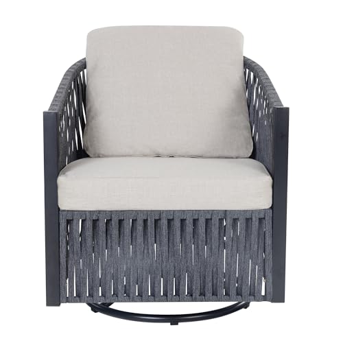Yechen 3 Pieces Patio Bistro Set - Indoor Outdoor hand woven rope furniture set with swivel rocking base - PE Rattan Patio Conversation Set for backyard,deck,porch,balcony - Thumbnail 7