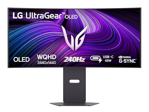 LG UltraGear OLED 34GX900A Monitor Gaming 34 Pollici Curvo per Gaming, Risoluzione WQHD (3440x1440) 21:9, 240Hz, 0.03ms (GtG), G-Sync, USB-C, HDMI 2.1, Speaker Stereo 14W, Stand regolabile, Nero