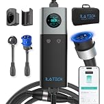 iLa Tech Portable EV Charging Station WiFi 7kW, EV Charger Wallbox 32A for EV PHEV with Type 2 Cable 5M, LCD Display, Storage Bag Adapters CEE 32A Blue 1 Phase + EU Schuko 16A with Brackets
