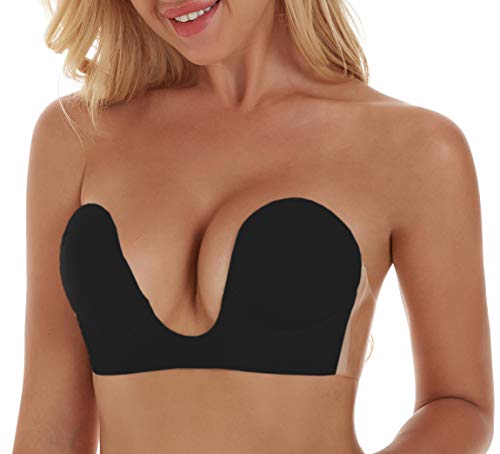 Lovesfay Invisible Bra Backless Strapless Bra Reusable Sticky Boobs Deep Plunge Silicone Push Up Adhesive Bras For Women (A, Black) #TOP1
