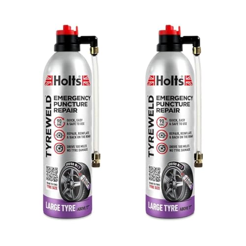 Image of Holts Tyreweld Emergency Puncture Repair, 500ml (Pack of 2), for Large Tyre (above 17") Quick Easy and Safe To Use, Drive up to 100 miles Twin Value Pack