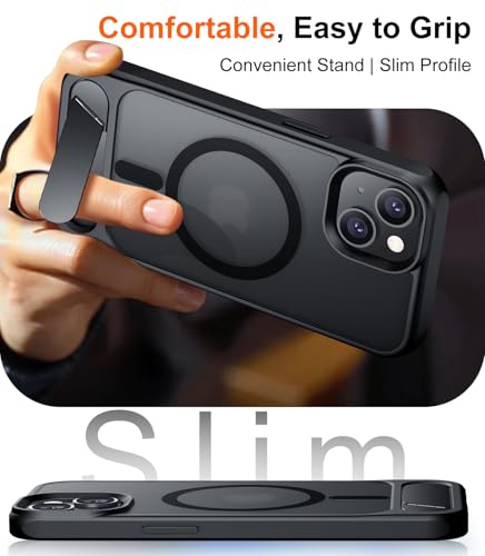 Image of Magnetic Compatible with iPhone 15 Case, [Built-in Invisible Kickstand][Compatible with MagSafe] [Military Grade Shockproof] Slim Translucent Matte Phone Case for iPhone 15 6.1 inch