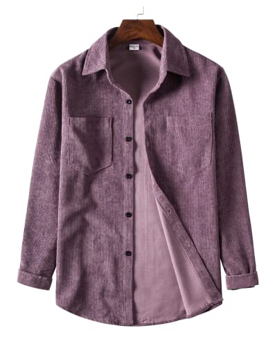 Image of RINTONIX Mens Solid Long Sleeve Ribbed Button Down Corduroy Shirt Jacket Casual Spring Fall Pocket Shacket Jacket