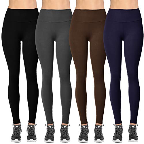 VIV Collection Plus Size Solid Brushed Leggings 4-Pack (Black/Charcoal/Navy/Dark Brown)