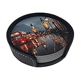 Juego de 6 posavasos de piel con diseño de la ciudad de Londres para bebidas, para tazas, cocina, bar, decoración del hogar, regalo de inauguración de la casa