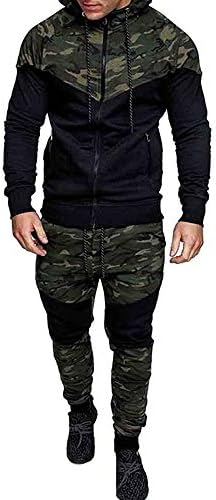 Mens 2 Piece Set Tracksuit Camouflage Sweatshirt Jogger Sweatpants Jogging Suits Sweatsuit (# 3 Army Green, L)