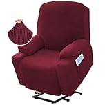 KPPKOU High Stretch Recliner Slipcover with Side Pocket Electric Power Lift Recliner Chair Cover,Soft Jacquard Fabric Fitted Standard Large Power Lift Recliner (Burgundy)