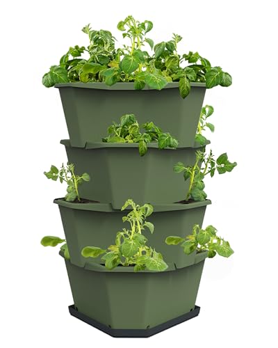 GUSTA GARDEN Paul Potato Kartoffelturm 4 Etagen Dunkelgrün - Hochbeet Turm Kartoffeln - Garten & Balkon - Schädlingsschutz - 0 2m - 56L Erdvolumen