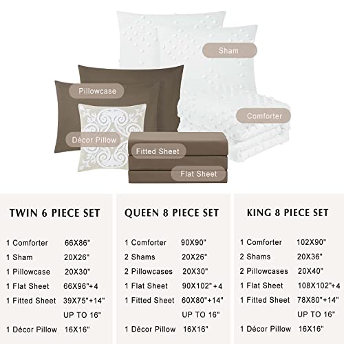 Geniospin White King Size Comforter Set, 8 Pieces Aesthetic Pom Comforter Sets, Bed In A Bag King, All Season Down Alternative Bedding Set, Soft Microfiber Lightweight, Warm And Breathable (102" X90") #TOP6